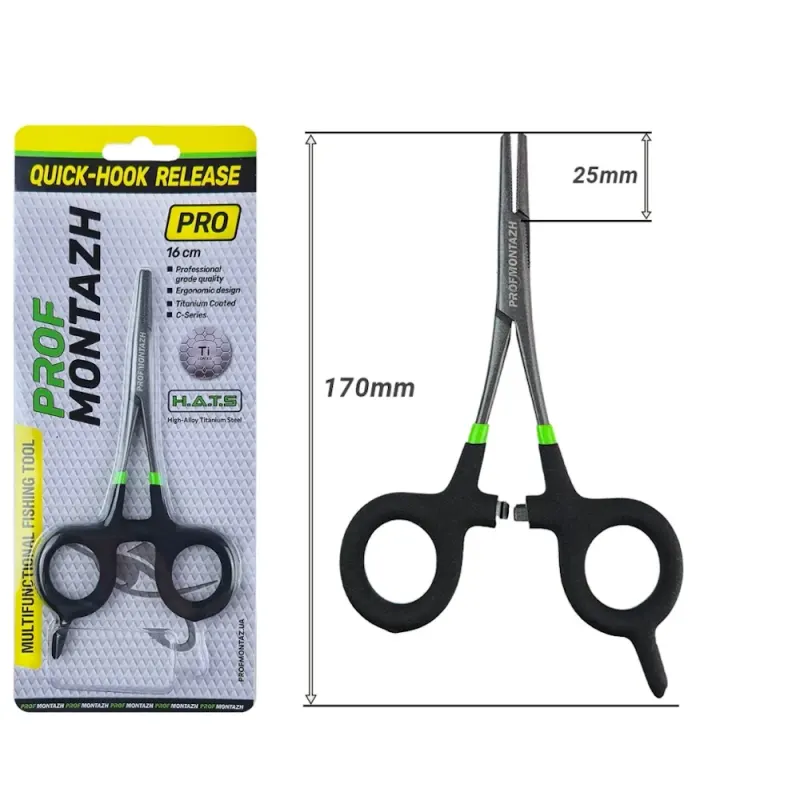 Kleště ProfMontaz Quick-Hook Release PRO s nůžkami na fluorocarbon a šňůru, 16 cm