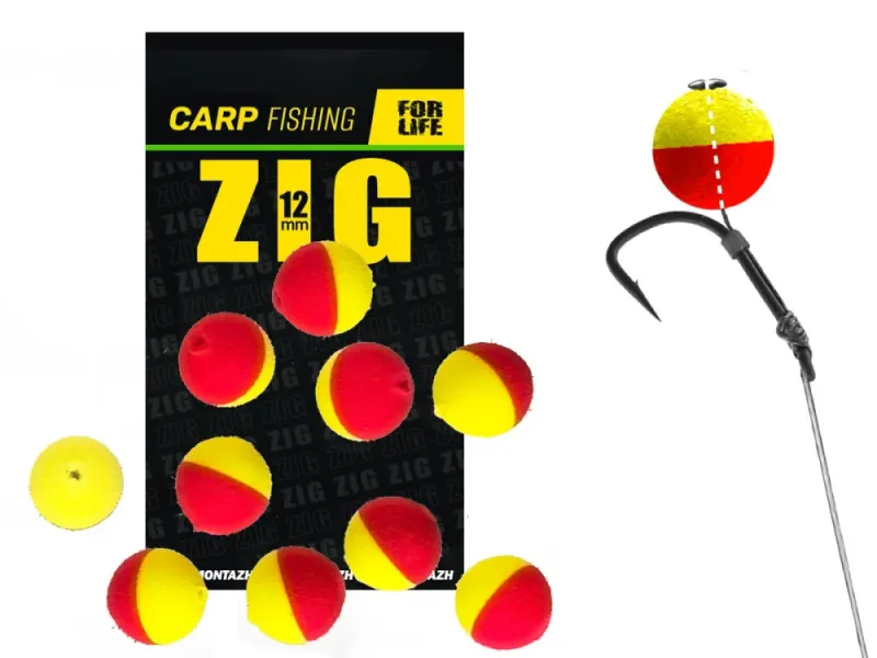 Плавающая приманка Zig 12 mm красно-жёлтая 10шт
