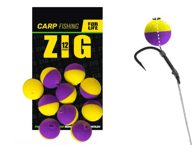 Плавающая приманка Zig 12 mm фиолетово-жёлтая 10шт