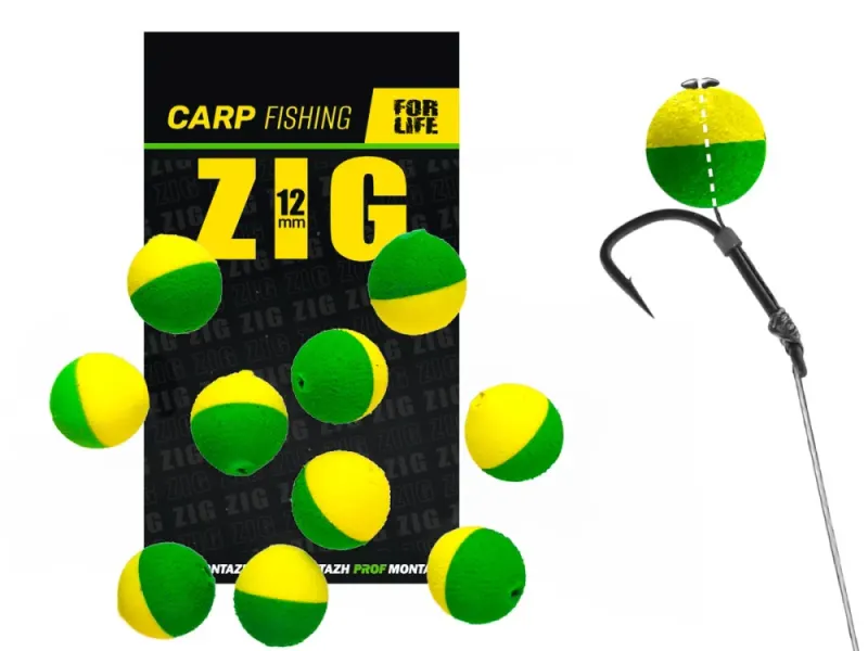 Плавающая приманка Zig 12 mm зелёно-жёлтая 10шт